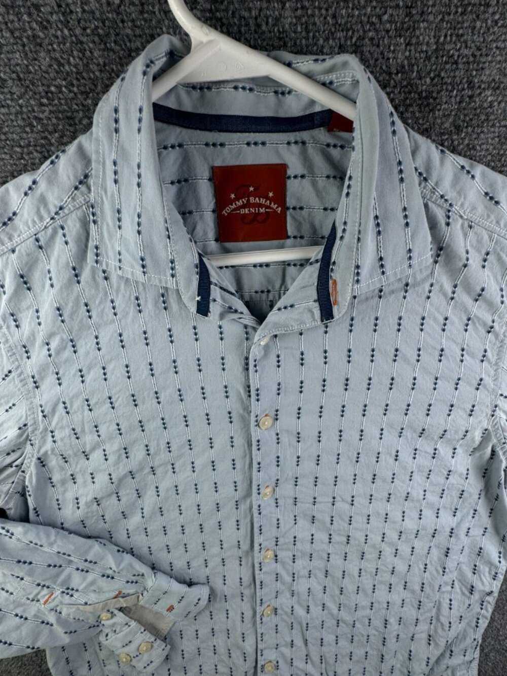 Tommy Bahama Blue Striped All Cotton Button Up Shirt Long Sleeve Men Medium